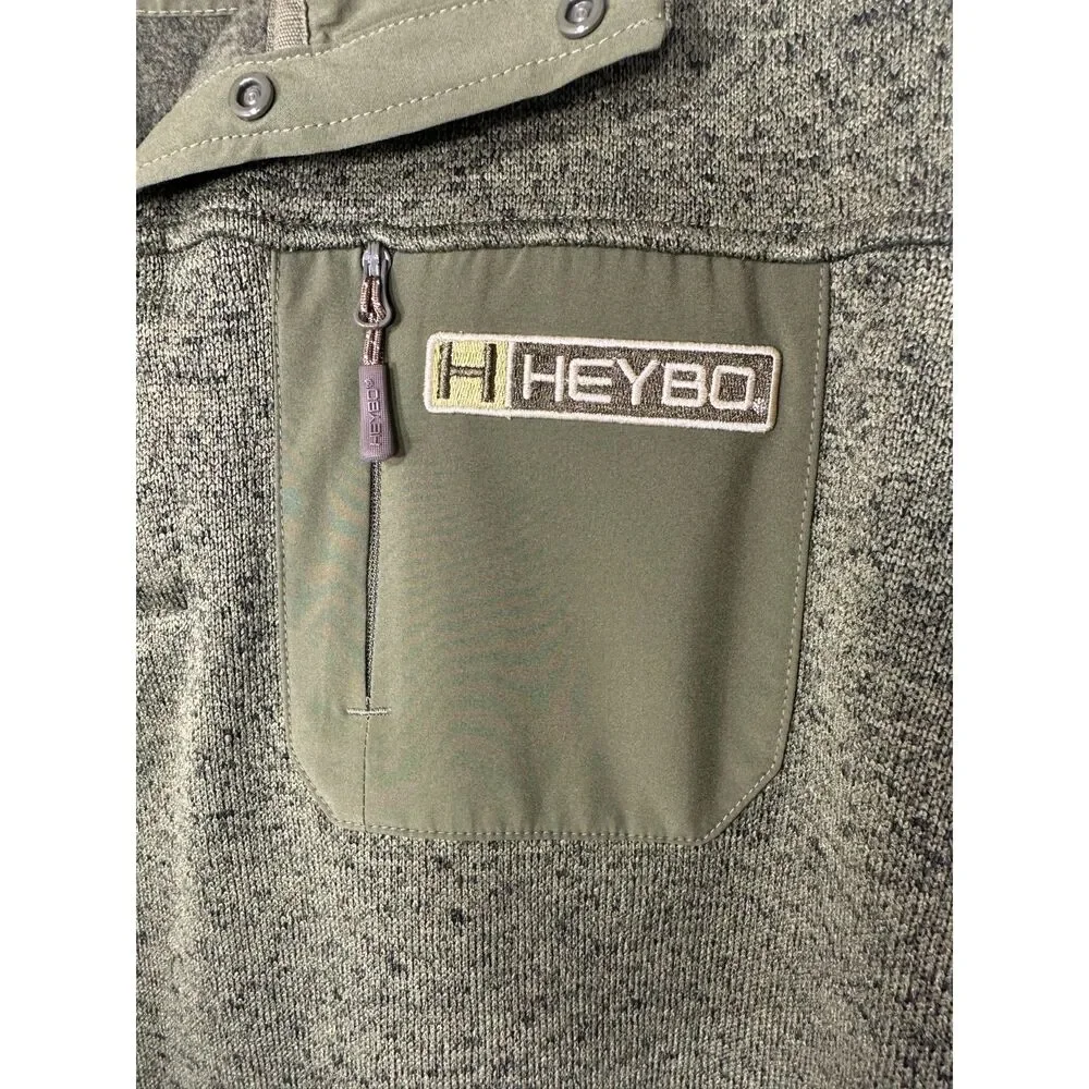 HEYBO Outdoors Mens M Green Fleece Pullover Snap Neck Hunting Fishing Sweater